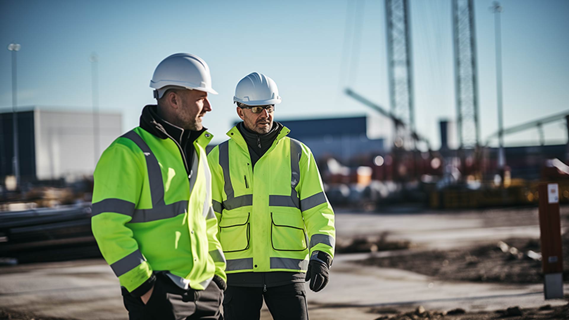 Zwei Mitarbeiter von Uni Roka Rostock, Bauleiter und Monteur auf einer Baustelle