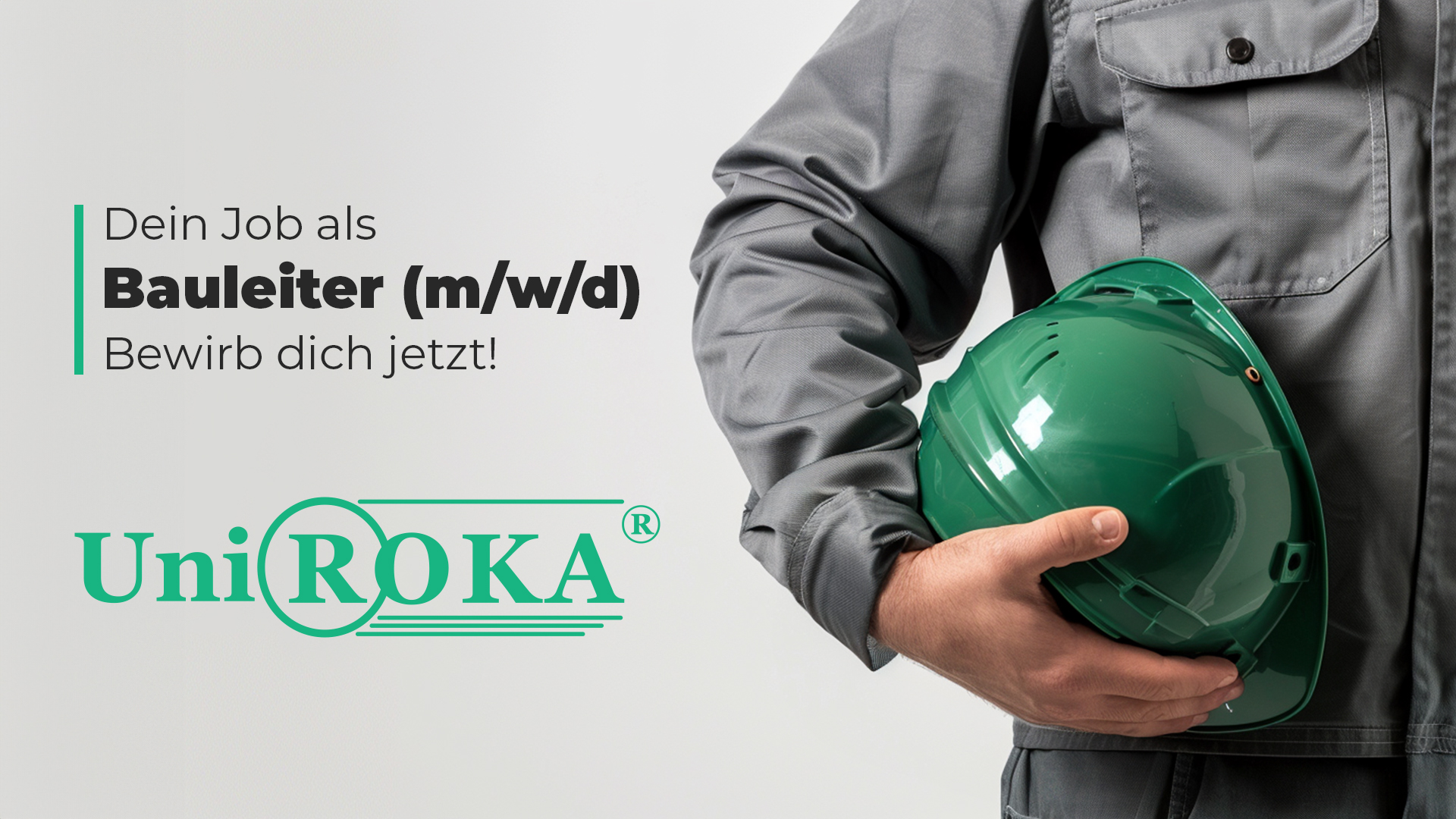 Zu sehen ist eine Werbegrafik für eine Stellenanzeige als Bauleiter in Rostock und Umgebung, Dein Job als Bauleiter bei Uni Roka Rostock